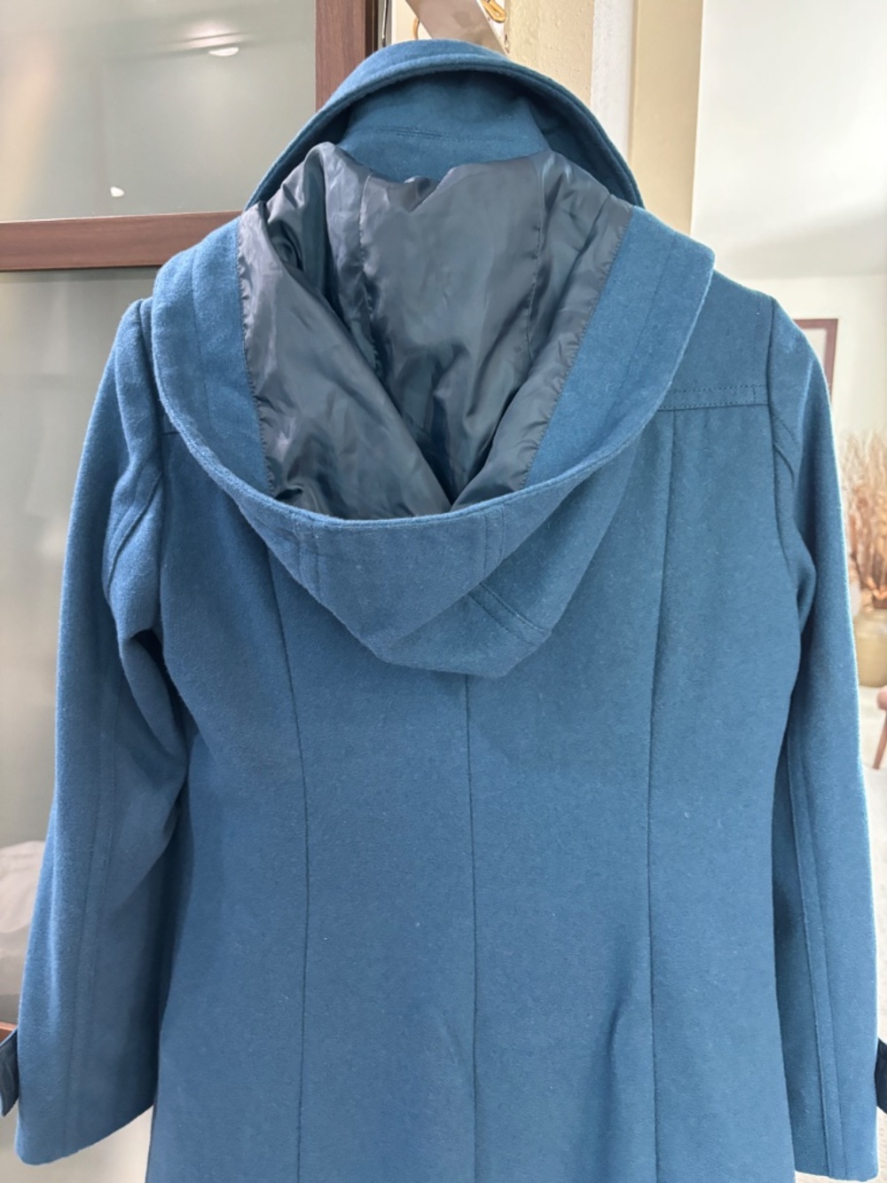 Forever 21 Wool Blend Hooded Pea Coat - Teal Blue Size M - Picture 8 of 11